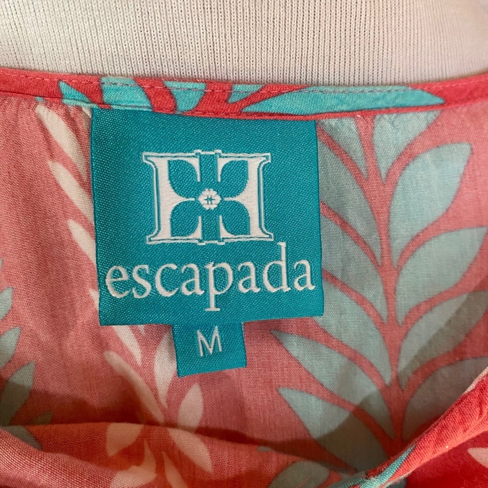 Escapada Coral Turquoise Leaf Print V-Neck 3/4 Sleeve Tunic Top Size Medium - Picture 2 of 6